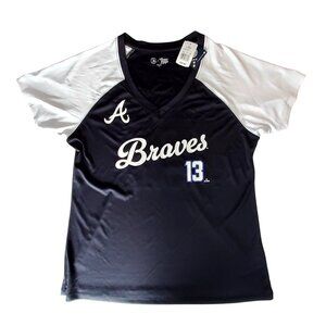 Atlanta Braves Womens Navy & White Jersey Acuña Jr. 13 MLB  V-Neck Athletic  XL